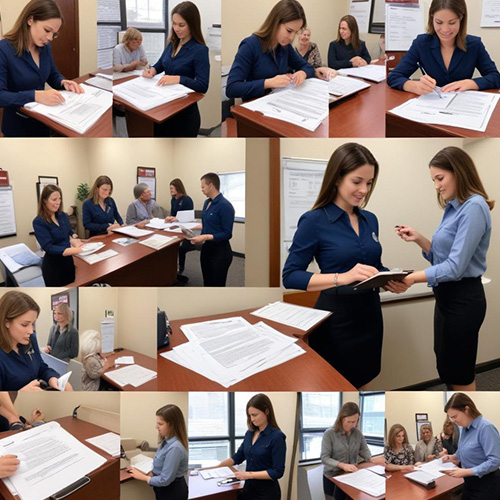 Collage showcasing a mobile notary assisting clients with document signing.