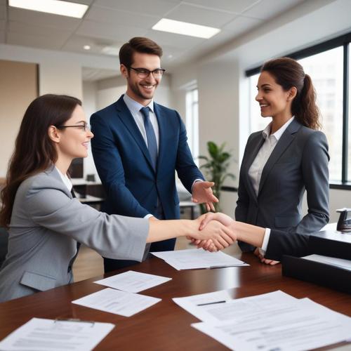 Business professionals closing deal with handshake