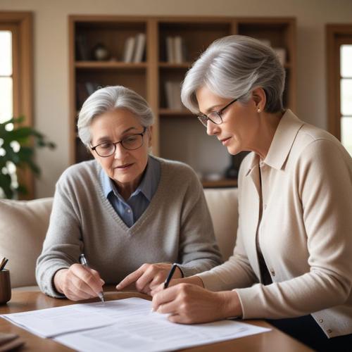 Elderly women reviewing legal documents at home
