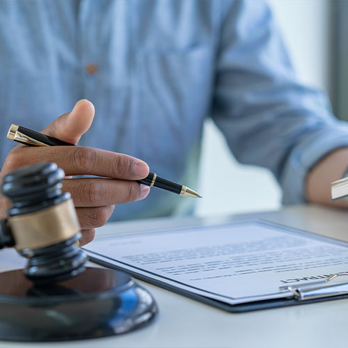 Attorney or Judge gavel with Justice lawyers, Business man or lawyer working on a documents. Legal
