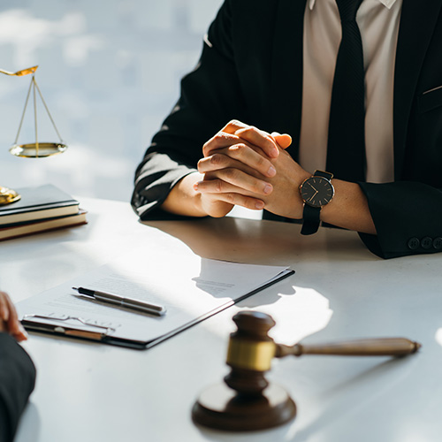 Male Notary lawyer or judge consult or discussing contract papers with Businessman client in