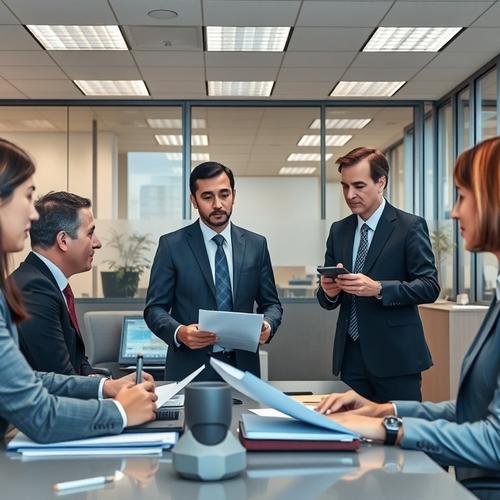 Business professionals meeting for contract notarization