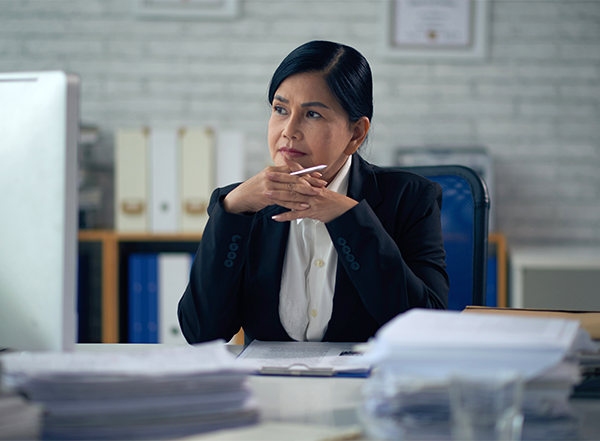 consulting background image A woman in deep thinking