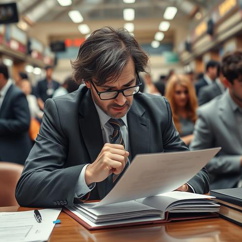 Man reading legal documents in court