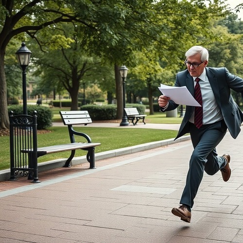 Man rushing with documents, representing emergency mobile notary service