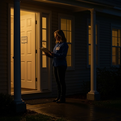 Notary arriving at home for late-night signing