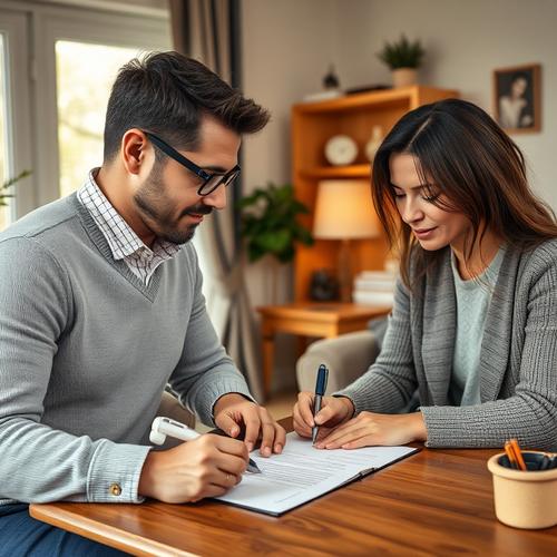 Couple signing home closing forms