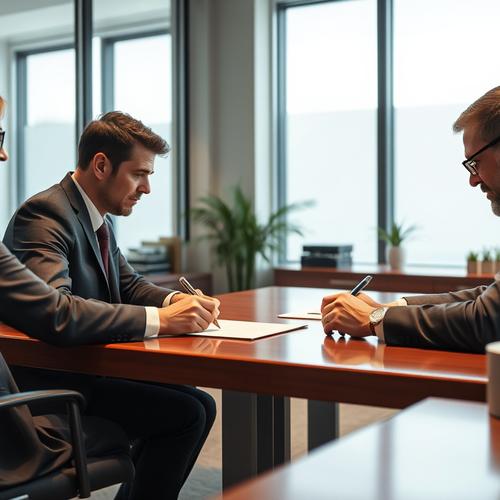 Professionals signing contract in office